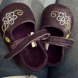 Born Black Velvet Platform Flip Flops with Purple Logo